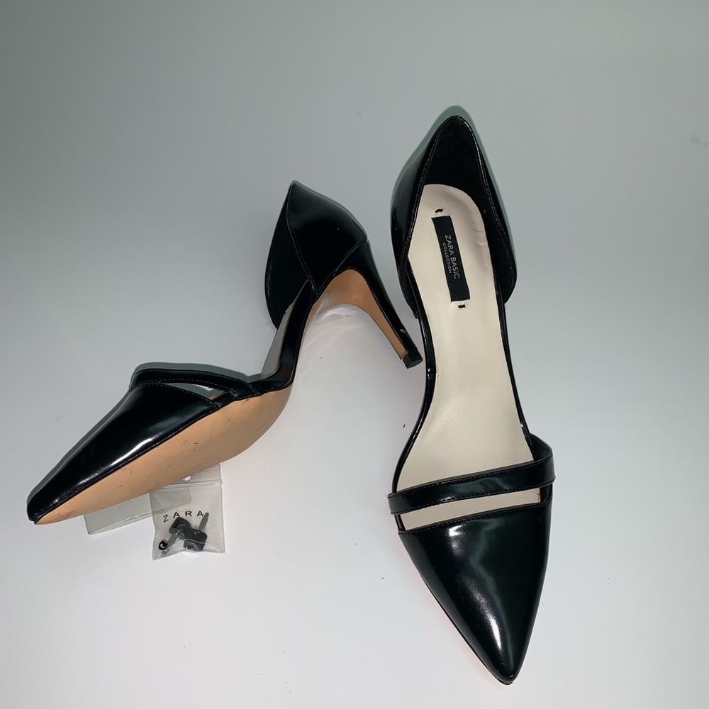 Zara Authentic Black Leather Heel Shoes Size 9 - Picture 7 of 9